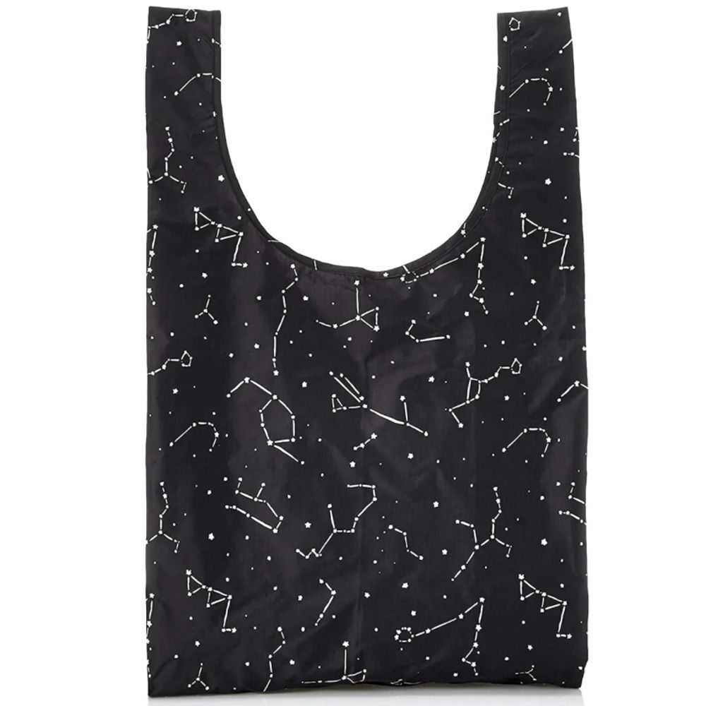 BAGGU Standard Reusable Nylon Shopping Bag Grocery Tote Black Constellation